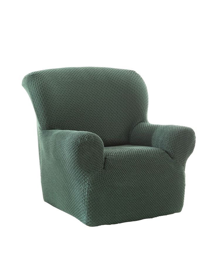 Housse texturée bi-extensible spéciale canapé fauteuil à accoudoirs (vert)
