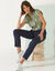 Blouse manches courtes à revers, imprimé minimaliste (vert / marine)