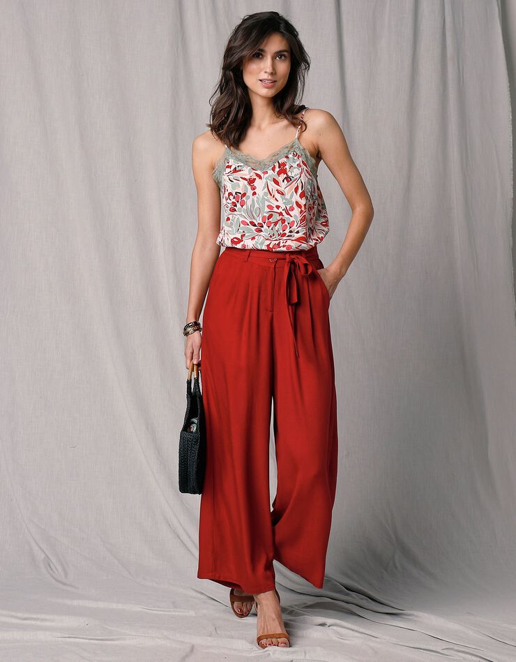 Pantalon large 7/8ème ceinturé twill (rouge) Pantalon large 7/8ème ceinturé twill (rouge)