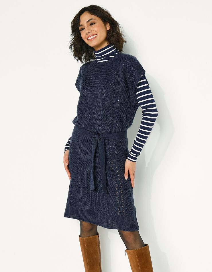 Robe manches courtes ceinturée - toucher mohair (marine) Robe manches courtes ceinturée - toucher mohair (marine)
