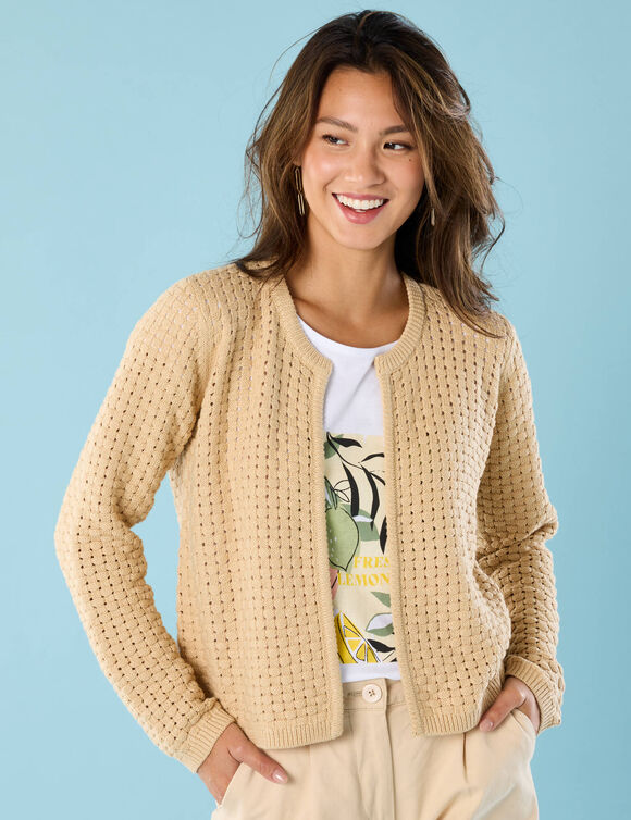 Gilet paletot maille fantaisie,  Spécial Petites (sable)