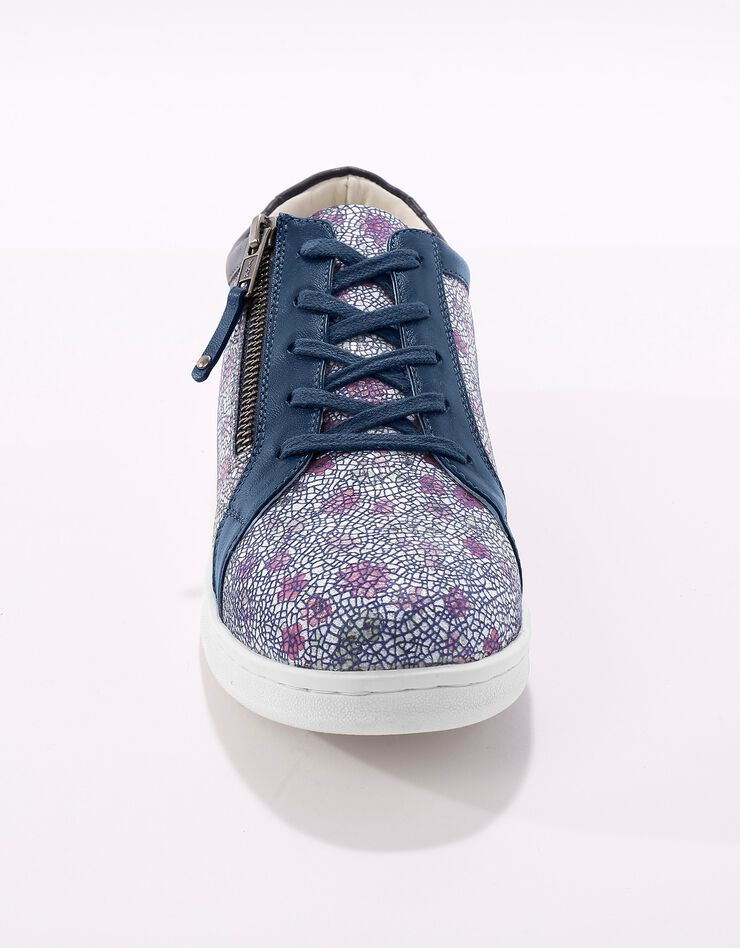 Tennis zippées imprimées en cuir - marine fleuri (bleu)