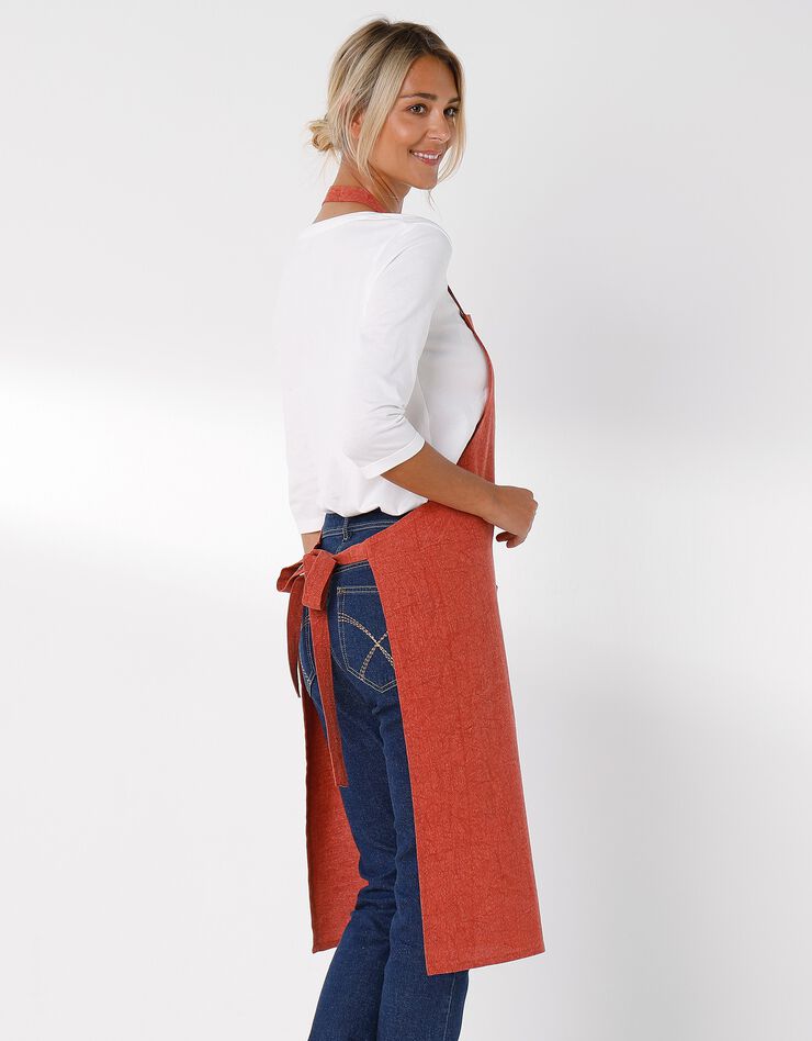 Tablier bavette coton et lin uni personnalisable (terracotta)