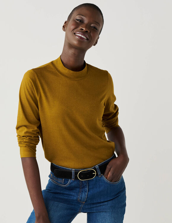 T-shirt col montant manches longues (vert olive)