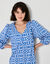 Robe courte évasée, imprimé ikat (bleu / blanc)