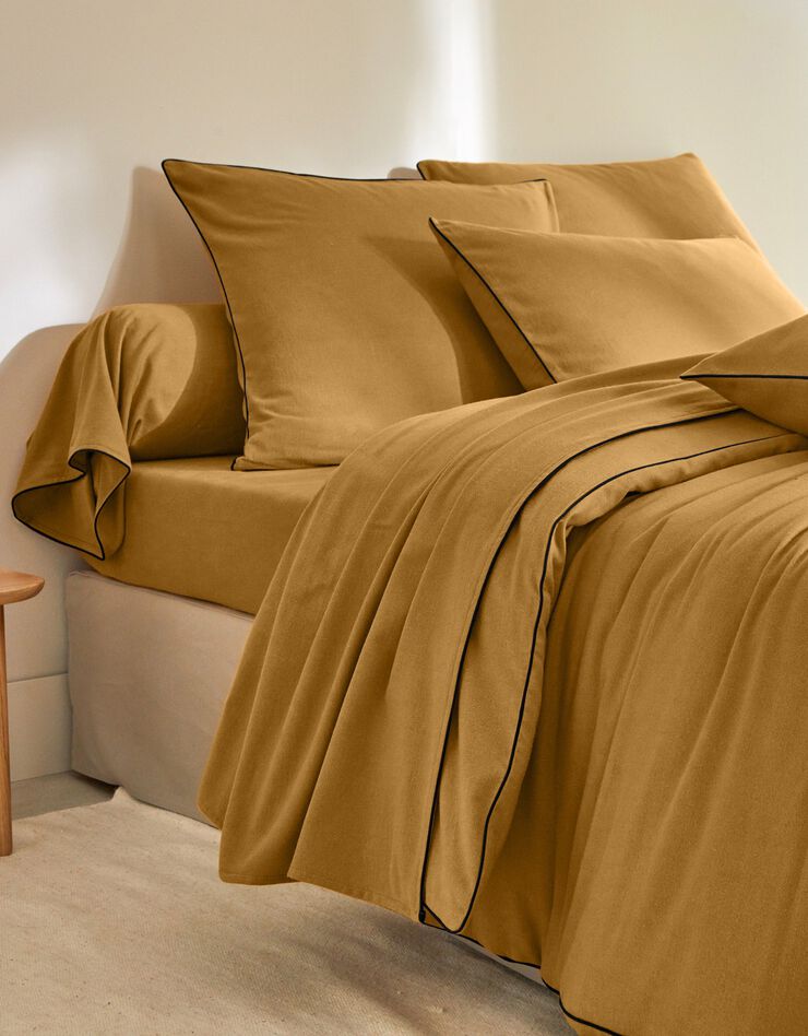 Linge de lit uni flanelle passepoil contrasté, collection "Intemporelle" (bronze)