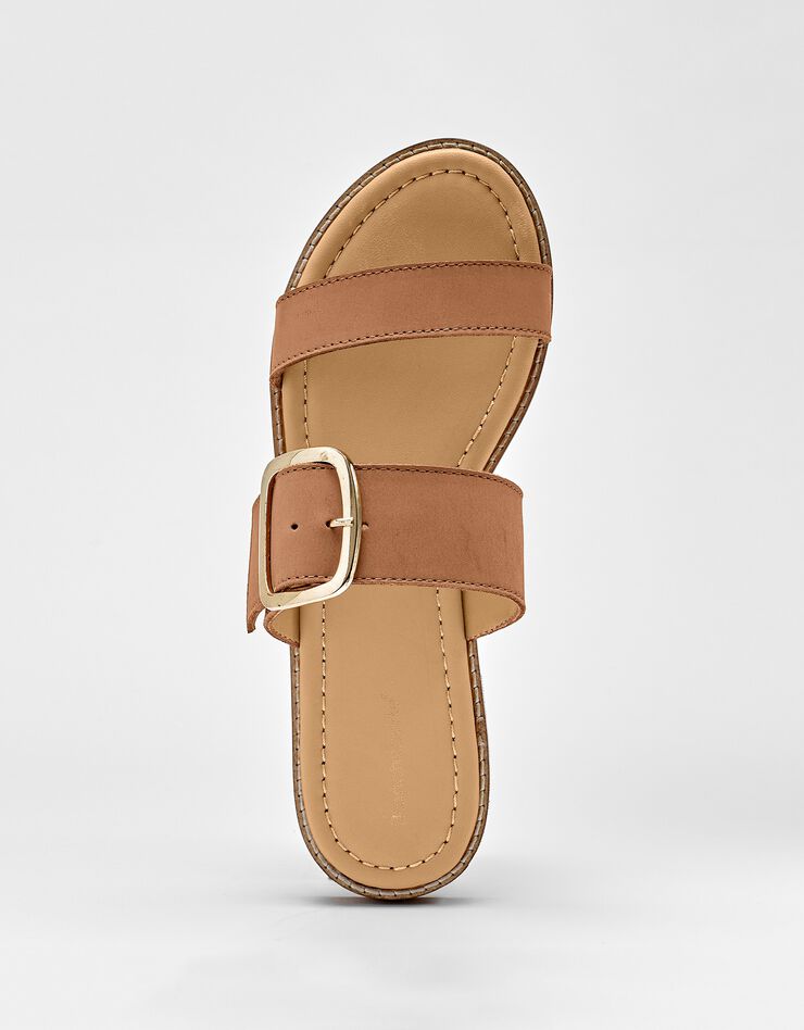 Mules plates éco-conçues en cuir naturel à boucle (caramel) Mules plates éco-conçues en cuir naturel à boucle (caramel)