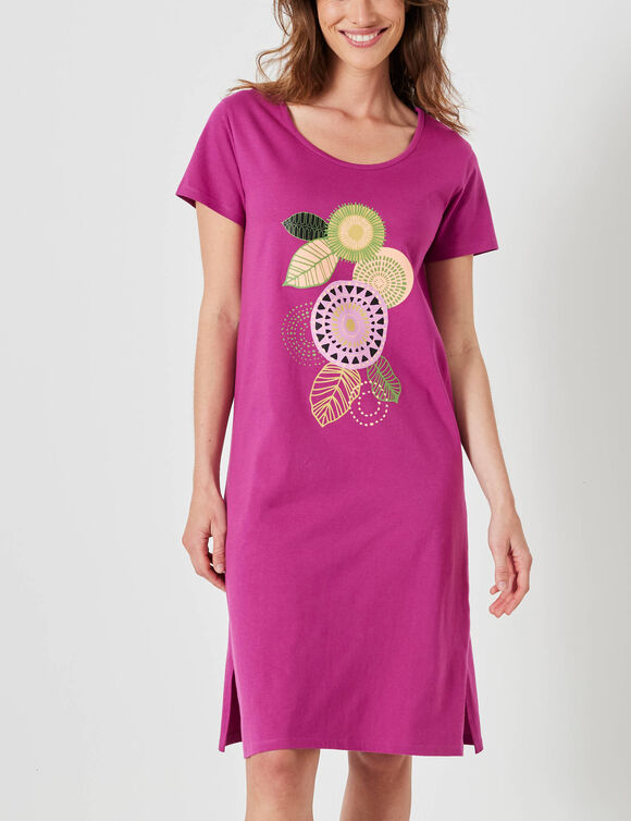 Chemise de nuit courte manches courtes motif "rosaces" (violine)