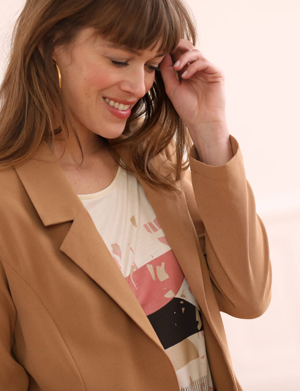 Veste blazer fluide manches longues, caramel | Blancheporte