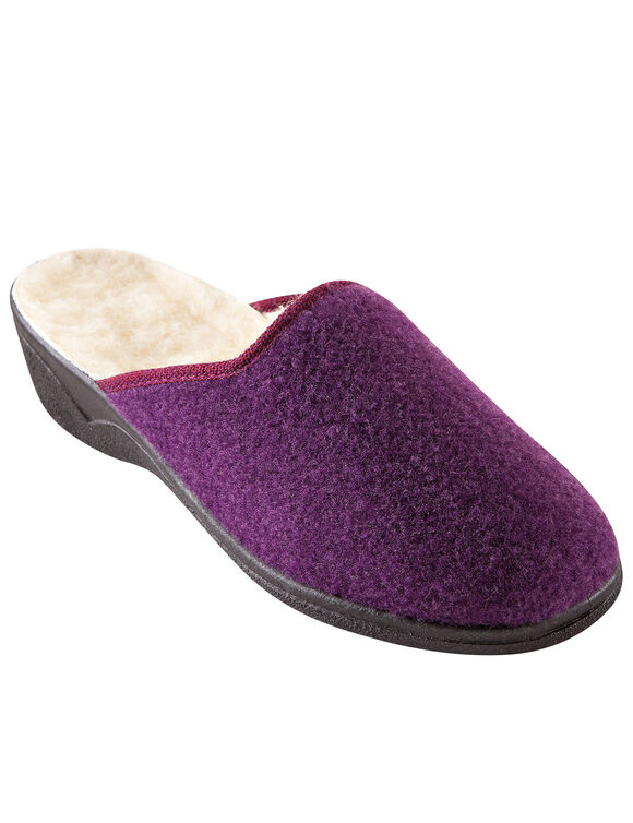Chaussons mules - fourrés laine (prune)