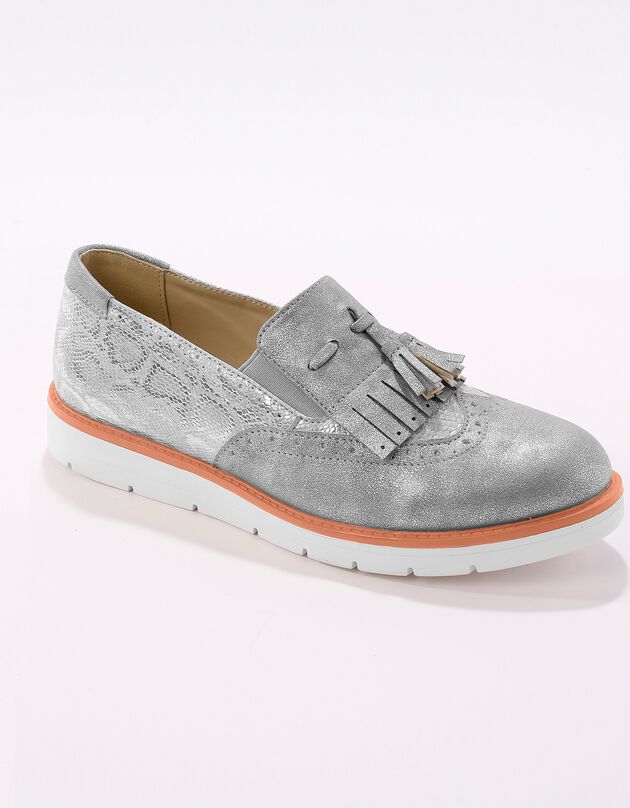Slippers compensés à franges et glands - python gris/argenté (gris / argenté)