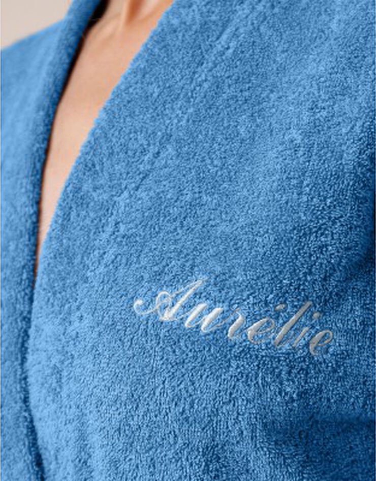 Peignoir mixte adulte uni coton éponge bouclette col kimono personnalisé (bleu jean) Peignoir mixte adulte uni coton éponge bouclette col kimono personnalisé (bleu jean)