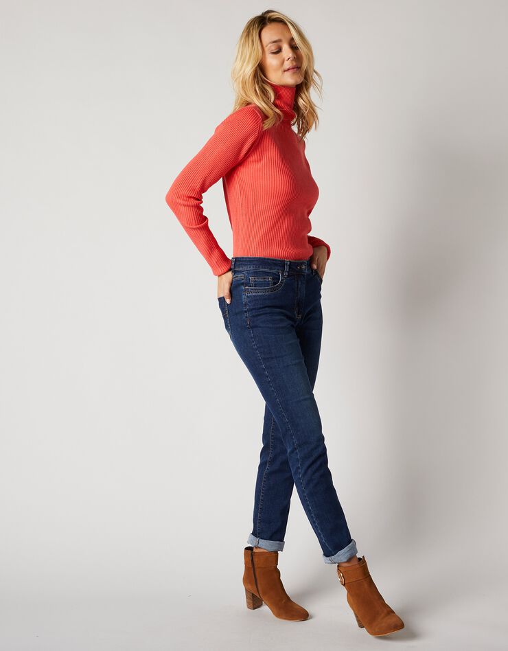 Pull col roulé uni maille côtelée (corail foncé) Pull col roulé uni maille côtelée (corail foncé)