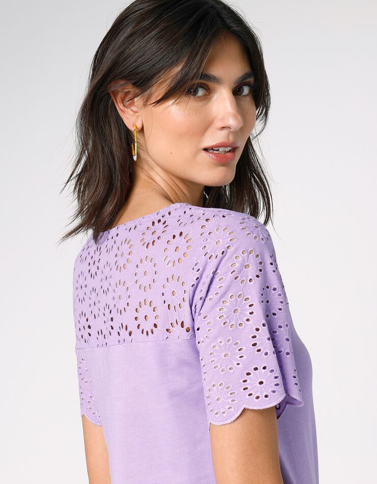 Tee-shirt broderie anglaise (lilas) Tee-shirt broderie anglaise (lilas)