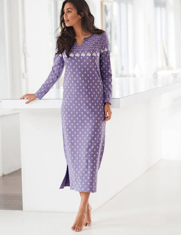 Chemise de nuit manches longues - jersey coton (parme grisé)