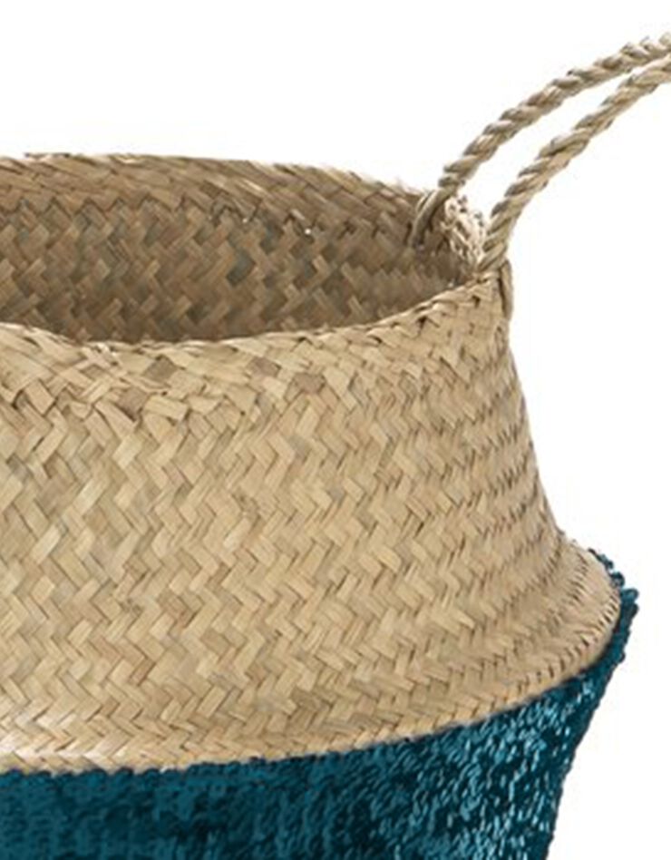 Panier de rangement en raphia et sequins (bleu foncé)