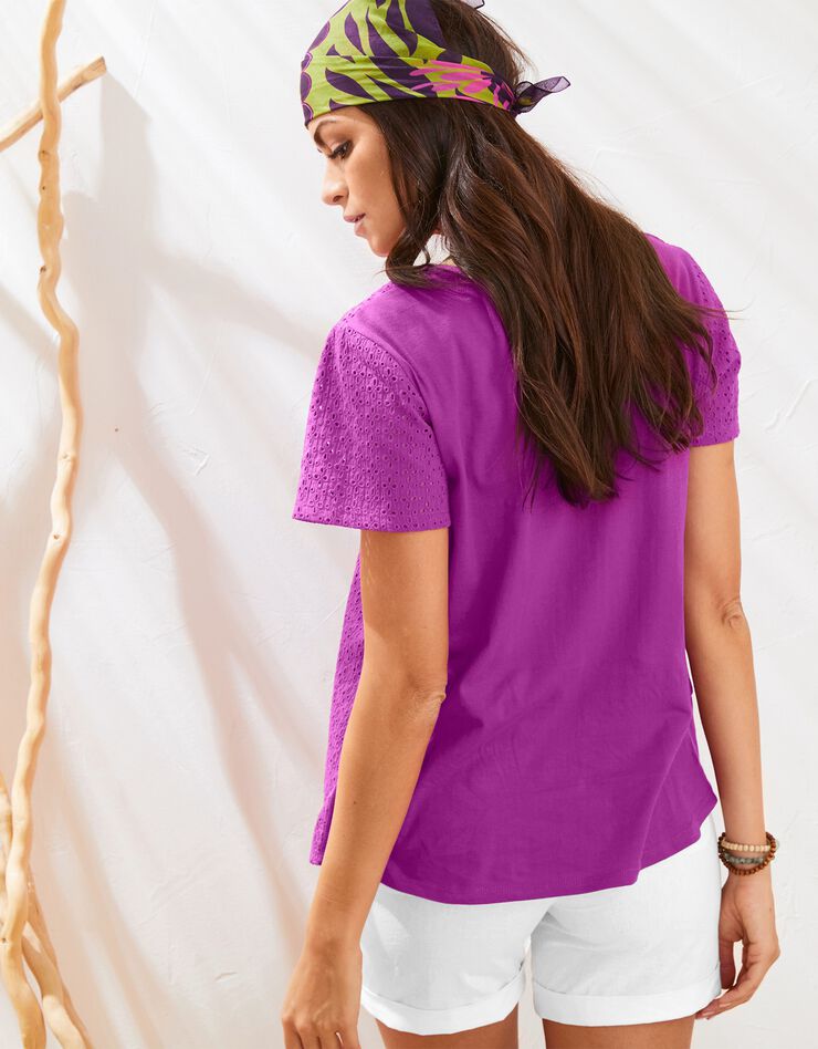 Tee-shirt col V broderie anglaise (violine) Tee-shirt col V broderie anglaise (violine)