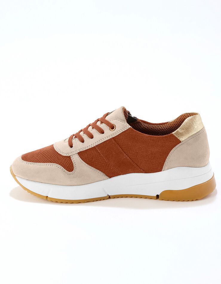 Baskets style running zippées en cuir bimatière - brique (brique) Baskets style running zippées en cuir bimatière - brique (brique)