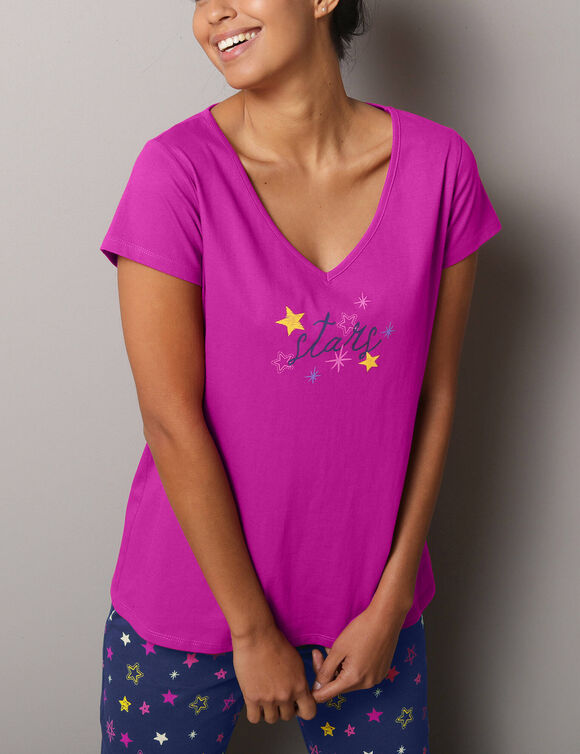 T-shirt de pyjama manches courtes imprim&eacute; Estrella  (fuchsia)