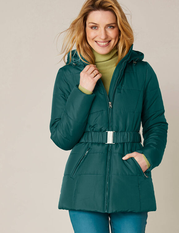 Doudoune courte ceinturée (vert sapin)