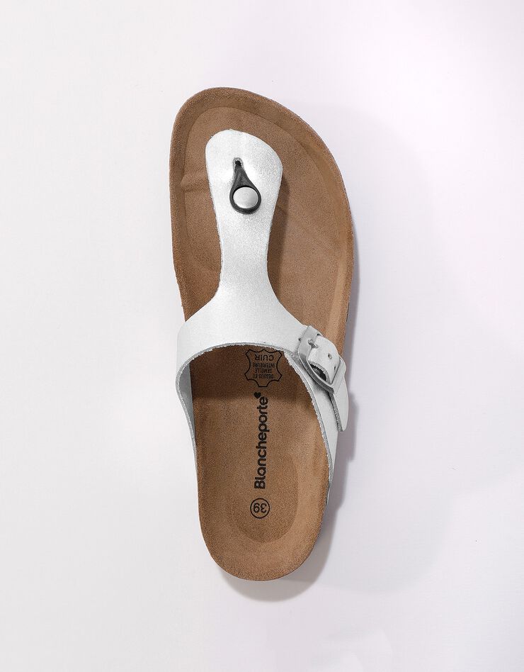 Sandales entredoigts cuir à boucle réglable - argenté (argenté)
