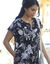 Robe longue boutonnée imprimé végétal, fluide (noir / écru)