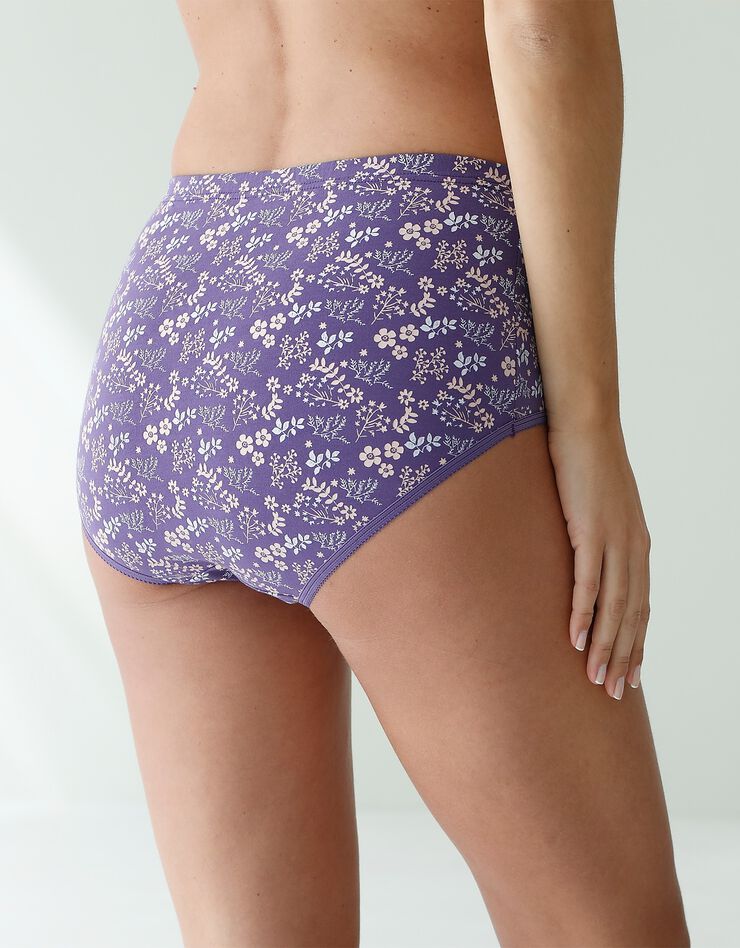 Culotte forme maxi coton motifs fleuris  – Lot de 6 (violet / pêche)