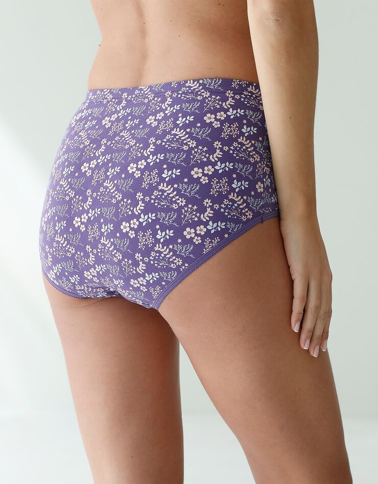 Culotte forme maxi coton motifs fleuris – Lot de 6 (violet / pêche) Culotte forme maxi coton motifs fleuris – Lot de 6 (violet / pêche)