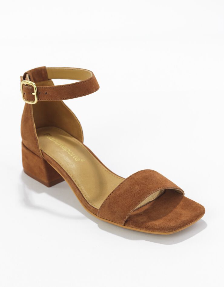 Sandales en croûte de cuir à bride et à talon (taupe) Sandales en croûte de cuir à bride et à talon (taupe)