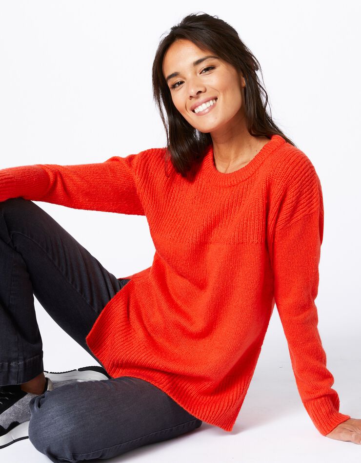 Pull col rond maille anglaise et jersey (orange) Pull col rond maille anglaise et jersey (orange)
