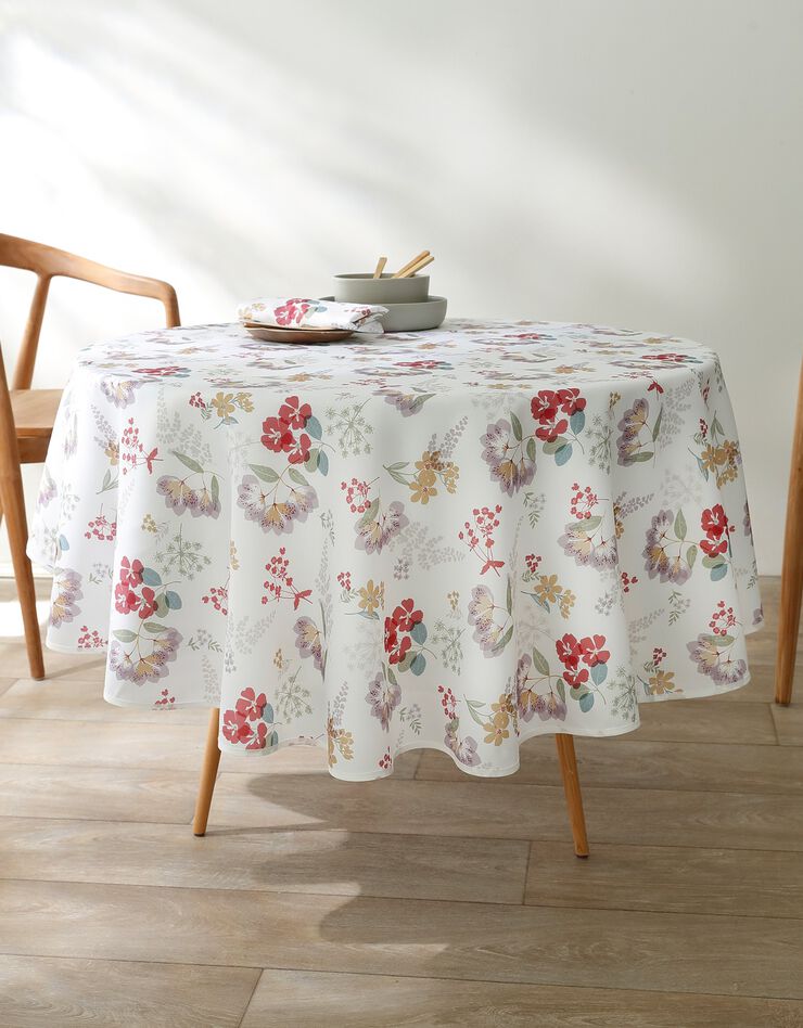 Nappe anti-taches motif floral (blanc / multicolore)