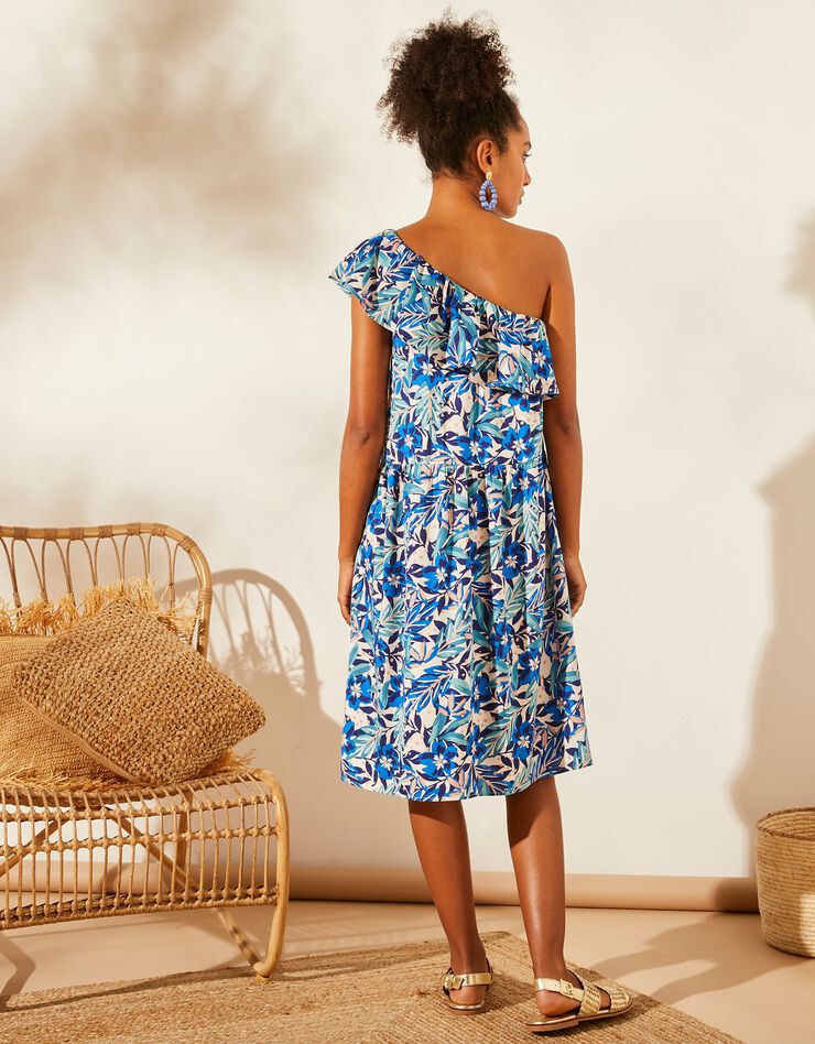 Robe imprimée, one shoulder (beige / bleu) Robe imprimée, one shoulder (beige / bleu)