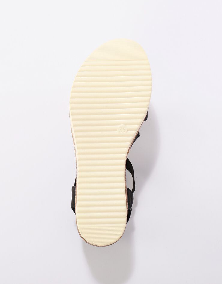 Sandales compensées à feuille perlée, talon fantaisie tri-matière (noir)