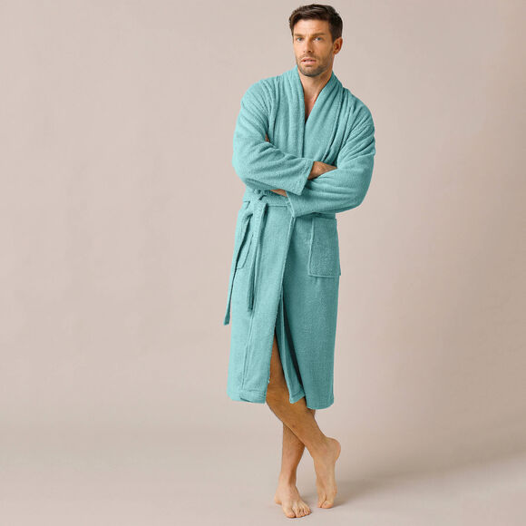 Peignoir mixte adulte col châle éponge bouclette (vert d'eau)
