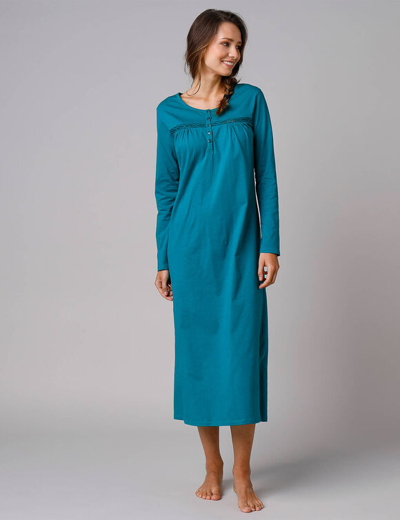Chemise de nuit longue manches longues unie (&eacute;meraude)