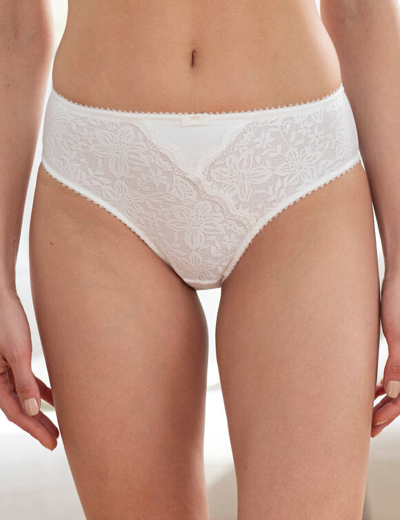 Culotte forme midi taille haute dentelle stretch et tulle Guspini - lot de 2 (ivoire)