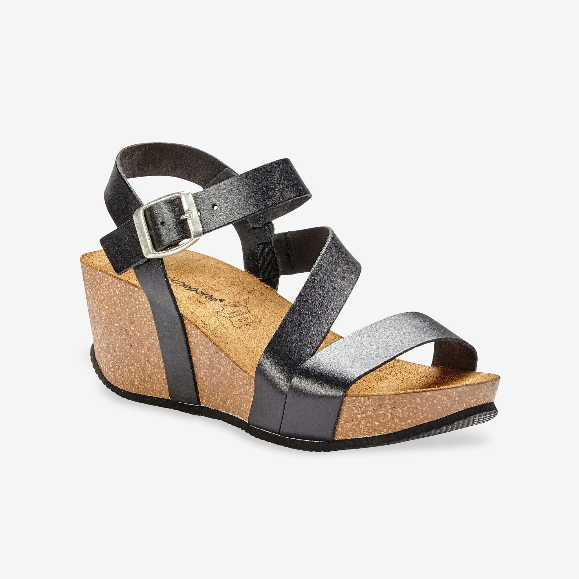 Sandale Compensée LILIANA Femme Taille 7.5 US - Noire Pailletée Simili Cuir Plateforme Liège