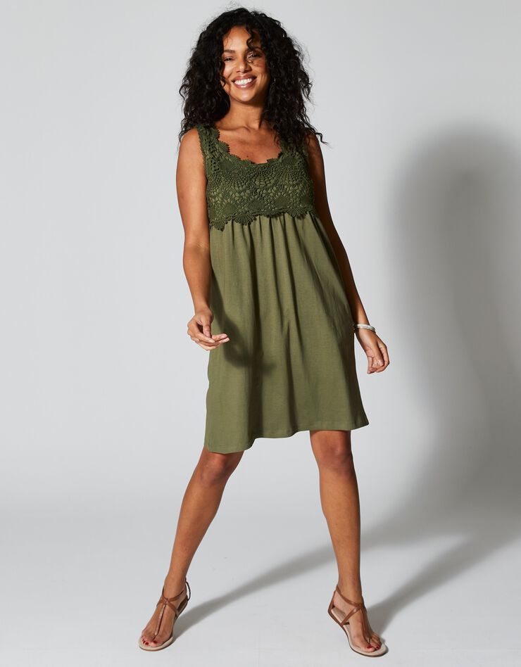 Robe plastron macramé (kaki)