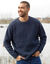 Pull col rond manches marteau côtes anglaises 30% laine (bleu mouliné)