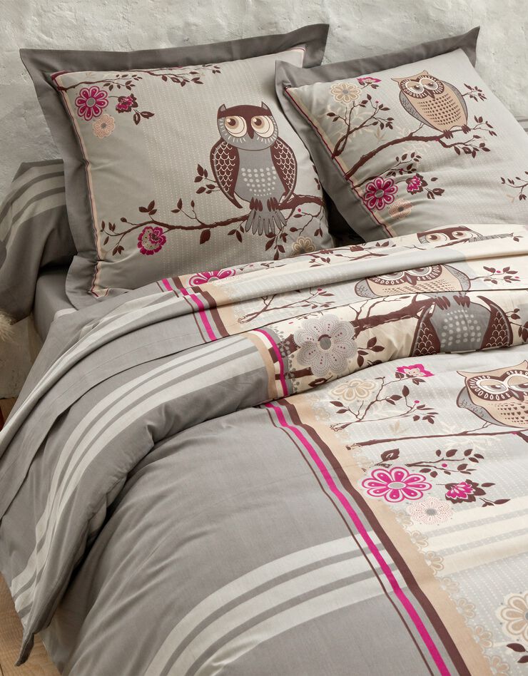 Linge de lit Chouette coton (gris)