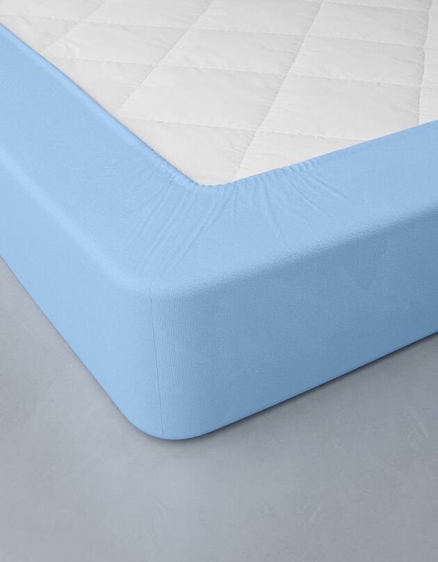 Drap-housse uni flanelle bonnets 32 cm (ciel)