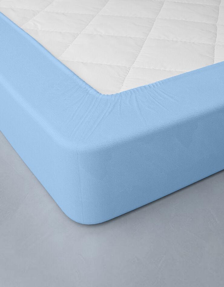 Drap-housse uni flanelle bonnets 32 cm (ciel)