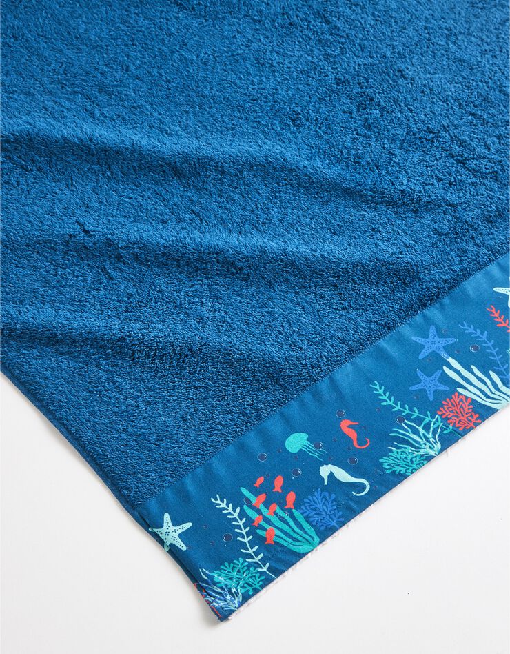 Éponge bouclette 420 g/m2 liteau motif corail (bleu paon)