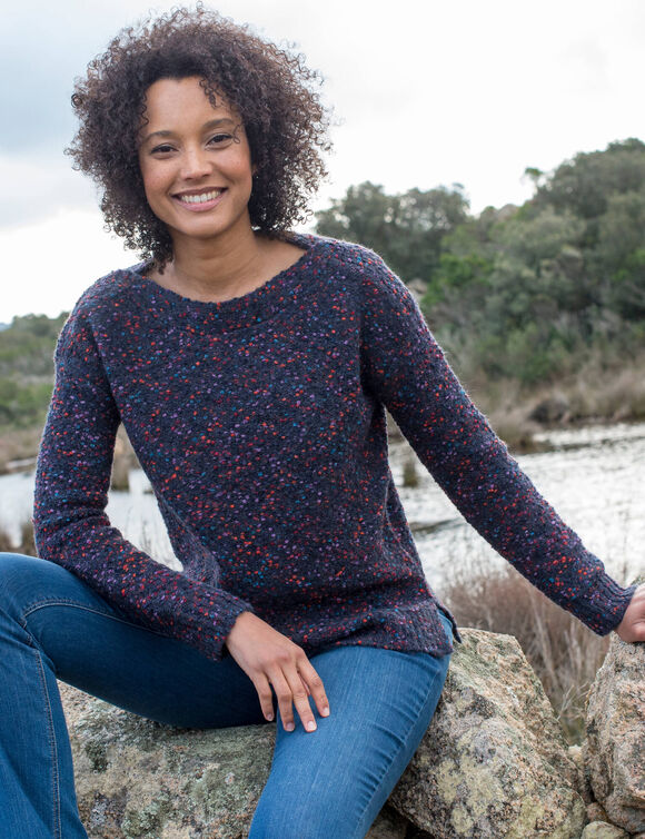 Pull maille bouclette, col bateau (marine)