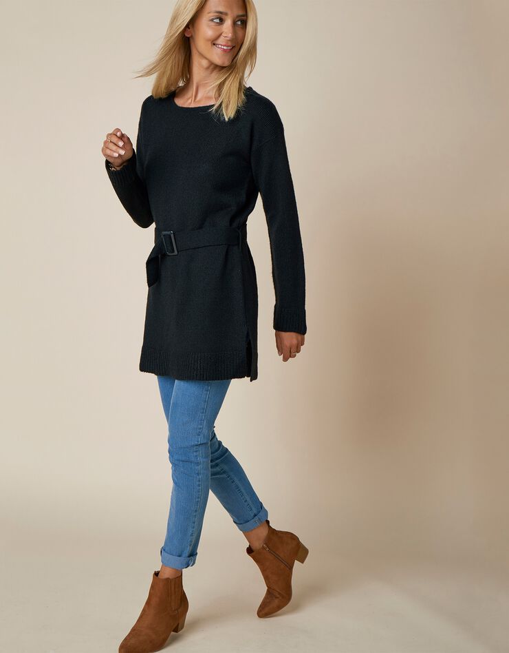 Pull tunique uni à ceinture amovible - toucher mohair (noir) Pull tunique uni à ceinture amovible - toucher mohair (noir)