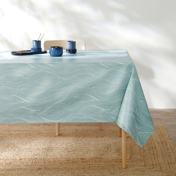 Nappe toile cirée imprimée vagues  (bleu)