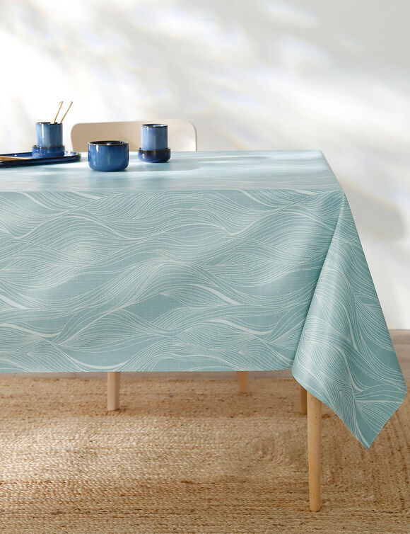 Nappe toile cirée imprimée vagues  (bleu)