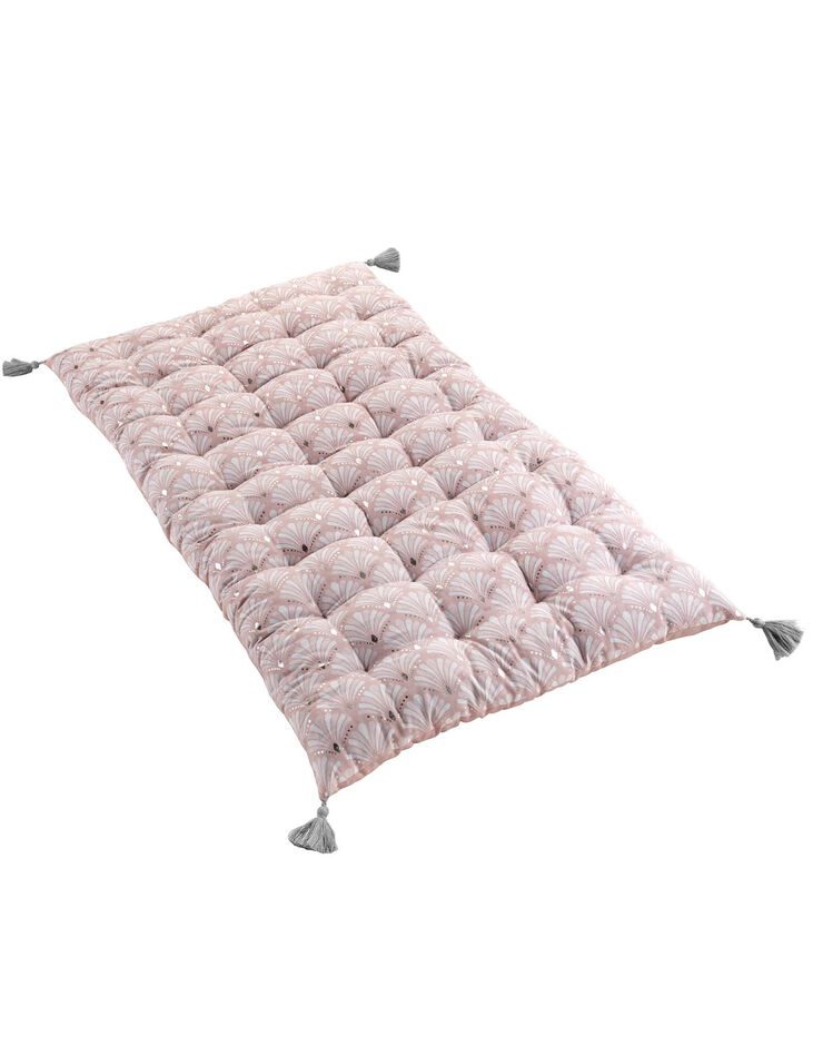 Coussin de sol imprimé finition pompons - coton (rose) Coussin de sol imprimé finition pompons - coton (rose)