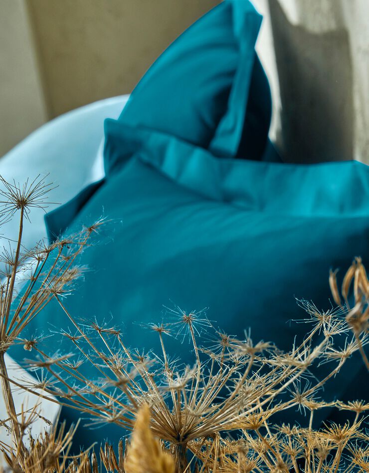 Linge de lit uni - coton bio (bleu paon)