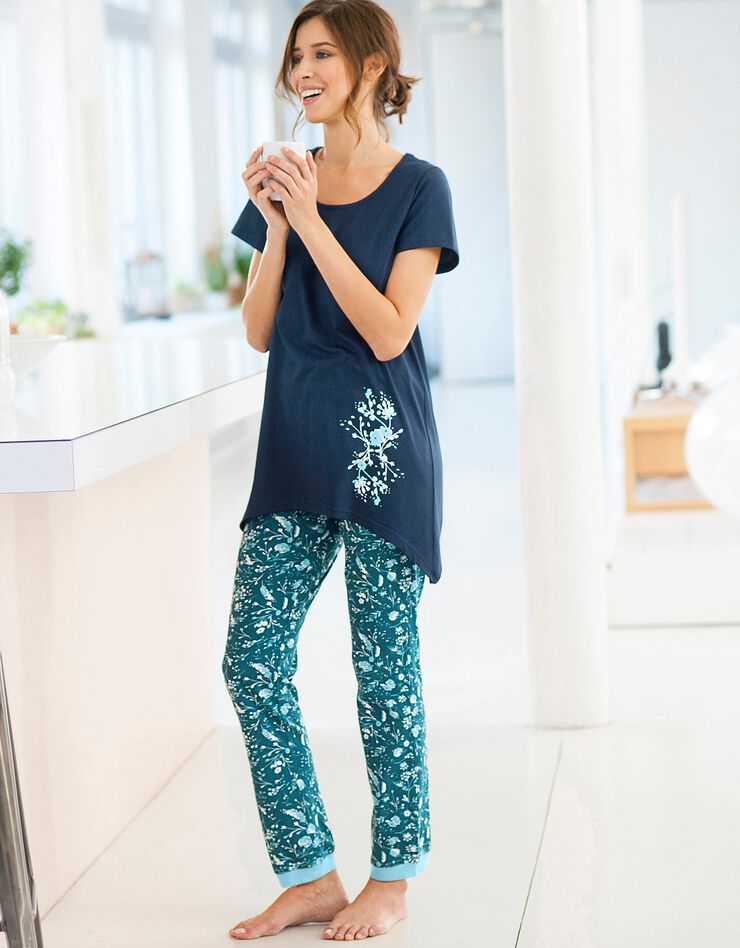 Pantalon de pyjama – fleuri émeraude (émeraude)